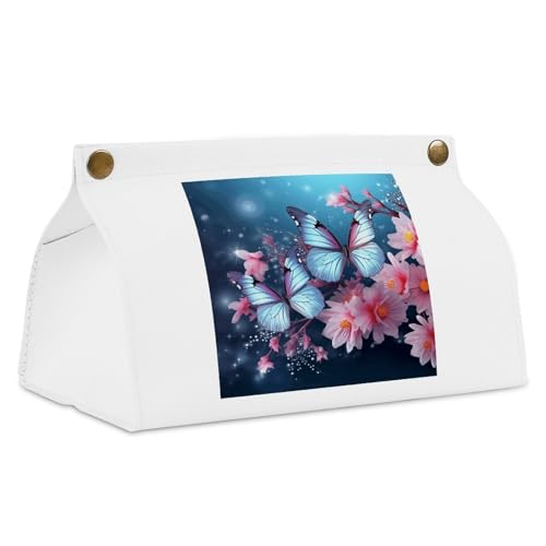 Butterfly Blossoms White Tissue Box Cover Rectangle PU Leather Cover for Tissue Boxes Modern Tissue Holder for Bathroom Office Tissue Holders Decorative Cute Napkin Holder for Kitchen Bedroom