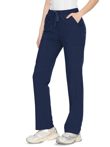 floralhue Womens Scrub Pants Drawstring Soft Stretch Anti-Wrinkle Womens Scrub Pants with 6 Pockets Navy Blue M