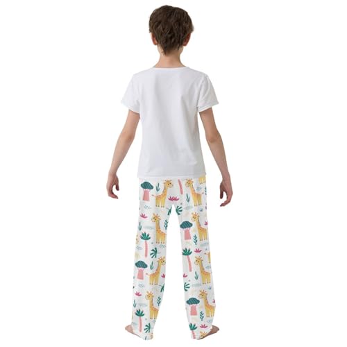 ZZXXB Lovely Giraffe and Tree Boys Long Pants Soft Trousers Elastic Waist Kids Lounge Bottoms with Pockets S-XL3