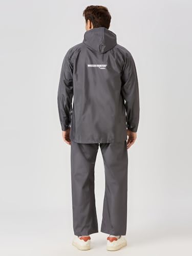 Image of ZEEL Water Fighter Rain Coat For Men with Adjustable Hood, Polyester Waterproof Full Sleeves, Top and Bottom Set Rainwear, Front Zip with Flap, Lightweight Raincoat (EWF79, Asphalt, 3XL)