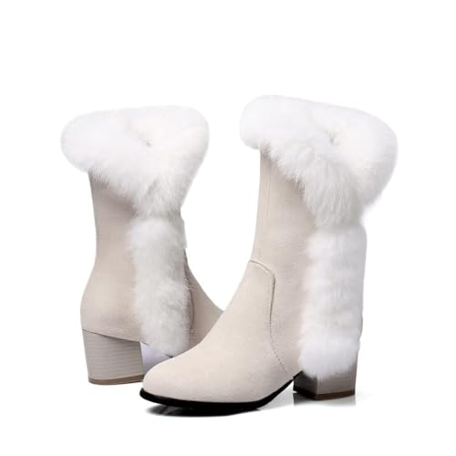 GUNIYIFS Womens Winter Snow Boots Faux Suede Fur Lined Warm Boots Mid-Calf Boots Comfortable High Heels Dress Party Boots3