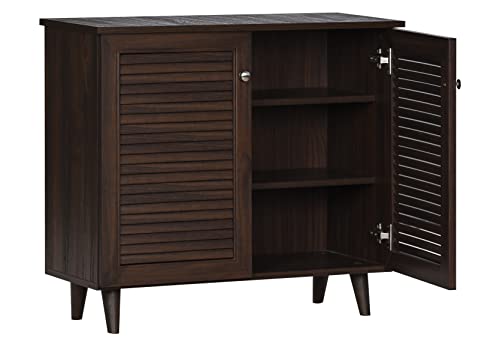 Image of DeckUp Noordin 2-Door Engineered Wood Shoe Rack (Walnut, Matte Finish), 34X77X68 Cm
