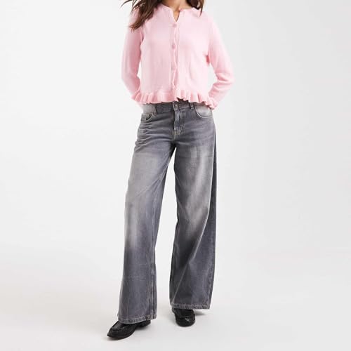 Women Cute Button Up Cardigan Y2K Ruffle Sweater Fall Crew Neck Long Sleeve Cropped Knit Tops Outerwear3