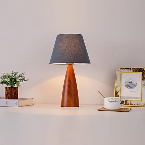 Lampada da Tavolo Moderna in Tessuto, Luce da Comodino in Legno, complemento d'arredo per Camera da Letto, Soggiorno, Ufficio, Regalo per l'inaugurazione della casa, 23 Pollici