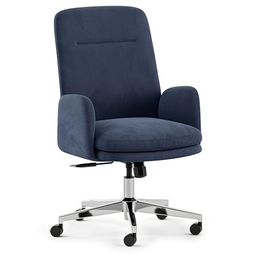 Image of Branch Softside Mid Century Modern Office Chair | Removable Arms with Luxury Cloud-Like Comfort, Adjustable Height, Integrated Lumbar Support, Velvet Fabric, Indigo