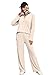 XIEERDUO Two Piece Sets for Women Lounge Set Fall Outfits 2025 Travel Airport Outfits Slouchy Fashion Clothing Plus Size Matching Sweatsuits Button Pajamas Apricot XXL