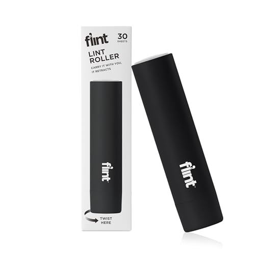 Flint Classic Black Retractable Mini Lint Roller with 30 Extra Sticky Sheets, Small and Portable...