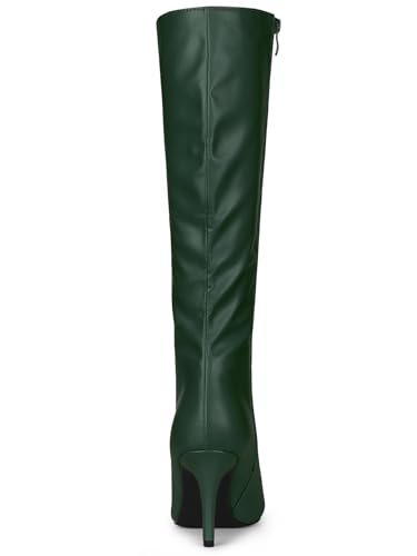 Allegra K Women's Pointed Toe Stiletto Heels Dark Green Knee High Boots 6 M US