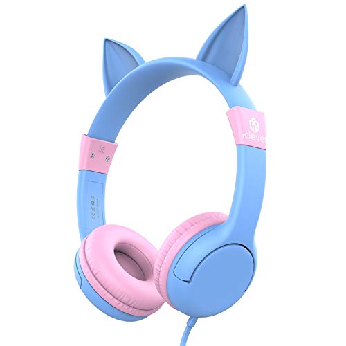 Auriculares para nios, iClever Volumen Limitado Cascos para nios sobre el odo Auriculares para bebs con diseo estreo Ajustable Cat para Phone Tablets PC MP3