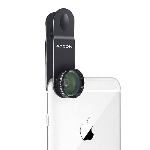 Image of Adcom Telephoto 2X Mobile Phone Camera Lens - Compatible with All iPhone & Android Smartphones (Black)