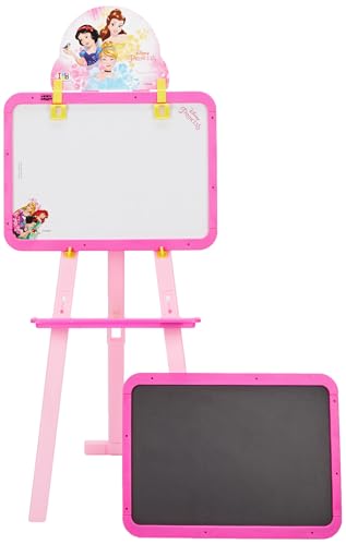 Image of Amazon Brand - Jam & Honey Disney Princess 5-in-1 Easel Board for Kids | Black and White Board with Chalk, Marker and Duster I with Stand| Educational Toy for Kids | Age 3+ Years