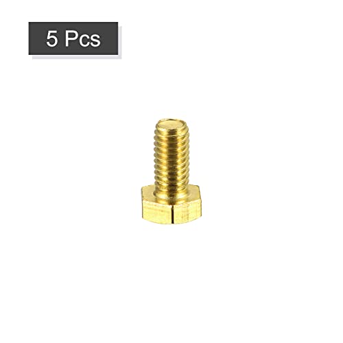 Image of uxcell Brass Hex Bolts, M6x12mm 5pcs Fully Thread Grade 4.8 Solid Brass Hexagon Head Bolt Machine Screws for Machinery