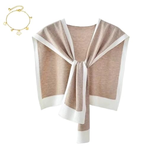 Women's Colorblock Shawl, Soft Stylish Striped Knitted Cashmere Shoulder Top, Travel Casual Shawl Wraps and Scarf Cape