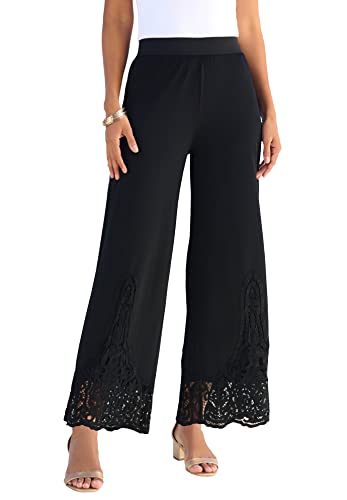 Roaman's Women's Plus Size Wide Leg Ultrasmooth Fabric Lace Pant