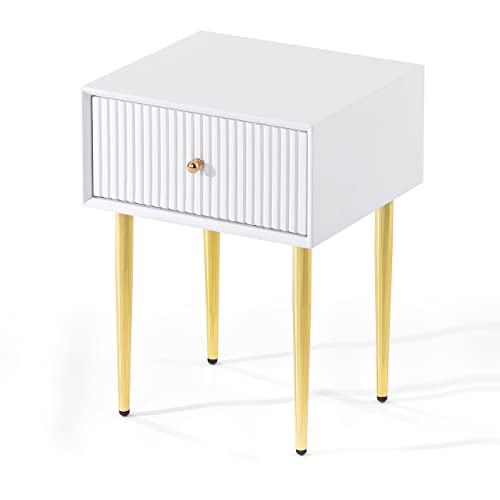 Nokoer Modern Nightstand With Drawer，Mid Century Bedside Table For Bedroom,Living Room White #TOP5