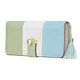 RFID Blocking Leather Wallets Phone Wallets for Women with Multiple Card Slots and Cellphone Compartment, Fresh Blue Green