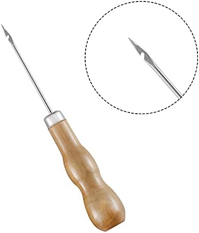 1Pc Canvas Leather Sewing Shoes Wooden Handle Tool Awl Hand Sewing Taper Leather Craft Needle Sewing Supplies DIY Punch Tool - (Color: middle hole)
