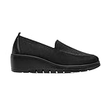 Flexi Mocasin para Mujer con Tacón Corrido de Piel Color Arena, Cómodo y Elegante 104824 (Negro-25)