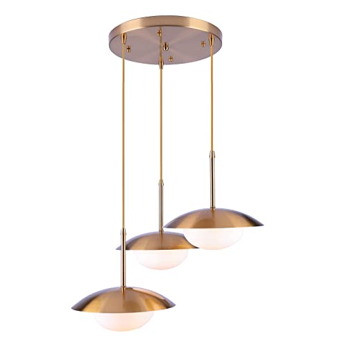 Byoliima Modern Pendant Lighting 3 Lights Industrial Adjustable Hanging Light Fixtures With Dome Shade White Globe Glass Shade Gold Chandelier Ceiling Lamp For Kitchen Island, Living Room, Dining Room #TOP12