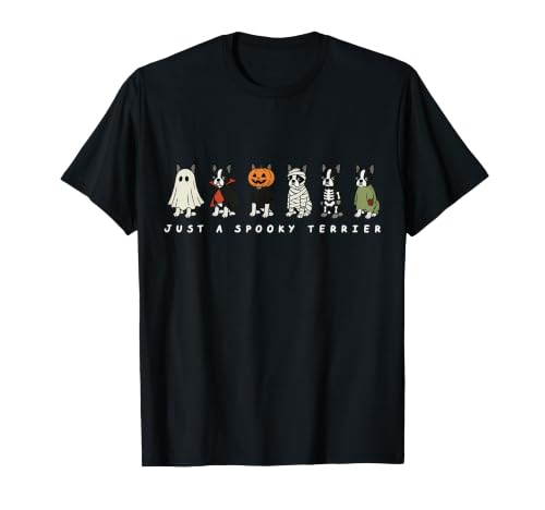 Cute Funny Just A Spooky Boston Terrier Dog Ghost Monsters T-Shirt