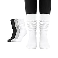 Witwot 3 Pair Womens Slouch Socks Knee High Tube Scrunch Sock Black-White-Grey