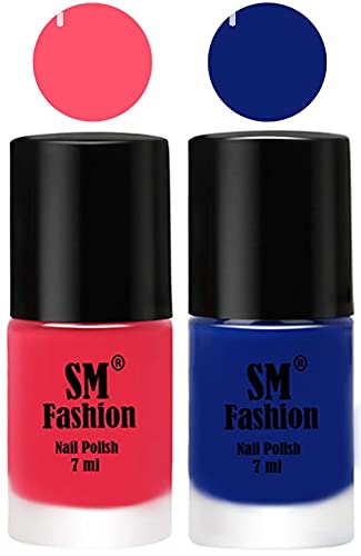 Image of Long Lasting Nail Polish | Nail Paint Combo 7 ml Each) - Set of 2 Dark Pink-Blue