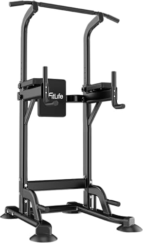 DH FitLife Power Tower Dip Station Équipements de sport avec barre de traction, barres de dip et dos, Station de musculation, Station de fitness, Chaise romaine...