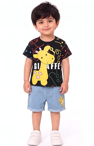 Image of Krishn Creations Kids Clothes for Boys | Cotton Printed Half Sleeve T-shirt and Shorts Baby Boy Dress | Casual Wear Kids Clothes