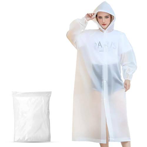 WOHSEROM 1 Stück Regenponcho Erwachsene Wiederverwendbar Herren Damen Unisex, Wasserdichtes Regencape mit Kapuze & Ärmeln aus EVA, Festival Zubehör für Wandern Camping...