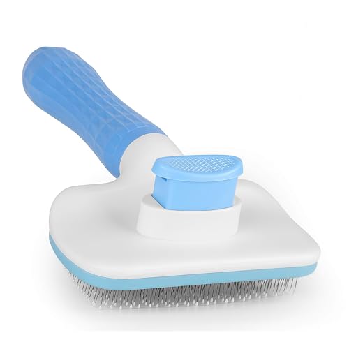 Supwish Cat & Dog Brush Self-Cleaning Cat Hair Brush Pet Slicker Brush for Shedding and Grooming Suitable for Long/Short Haired Cats Dogs (Blue)