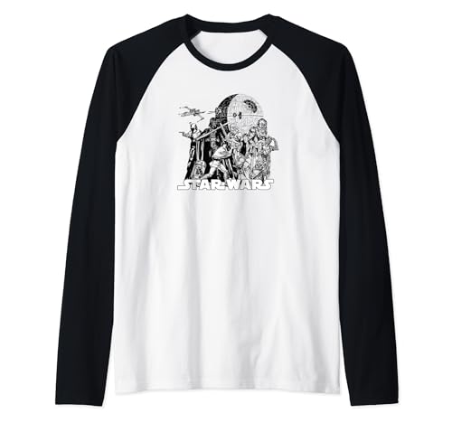 T-shirt Star Wars raglan bicolore noir et blanc imprimé rétro Classic Cast pour homme