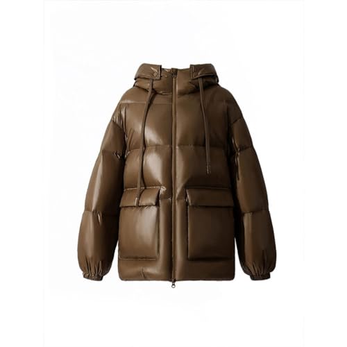 Doudoune courte épaisse pour femme avec capuche et col sans poils en couleur unie