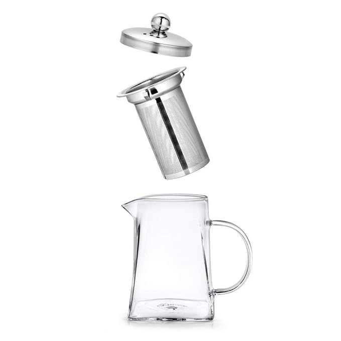 Image of Borosilicate Glass stovetop Kettle with Stainless Steel Infuser teapot to Infuse Tea Coffee Black Tea harbal kadha Tea Pot for Making Green Tea (Square Teapot 750ML)