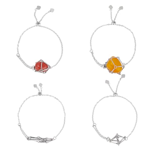 UNICRAFTALE 4 piezas 2 estilos pulsera de acero inoxidable con soporte de piedra en blanco ajustable pulsera de metal jaula de piedra pulseras para la fabricación de joyas DIY accesorios colgantes de
