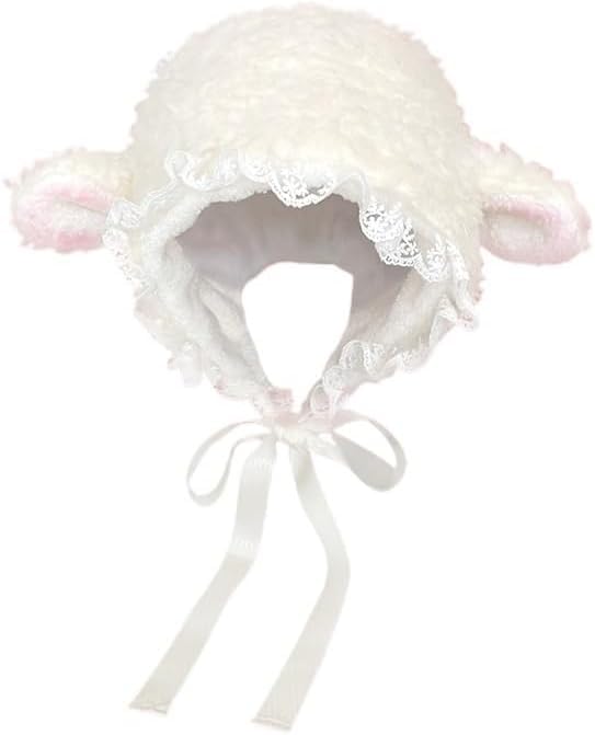 Fleece Animal Hat Cute Sheep Cap for Girls, Cute Y2k Beanie Kawaii Cap Winter Headwear Cosplay Photo Props Party Supplies2