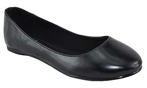Soda Shoes Comfortable Women Ballet Casual Flat Round Toe Memory Gel Insole Memory Foam Loafers Kreme-S Black PU Leather 8.5