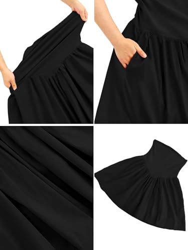 Summer Solid Strapless Mini Dress for Women Tube Top Dresses Patchwork Pleated Drop Waist Flared Beach Dress 5