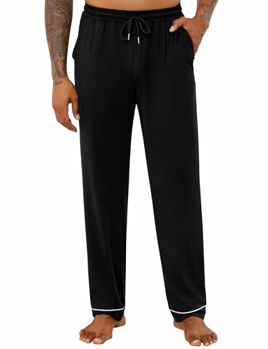 Crewhpo Schlafanzughose Herren Lang Pyjama Hose Baumwolle Lange Schlafhose Einfarbige für Männer Nachtwäsche Haushose Freizeithose Yogahose mit...