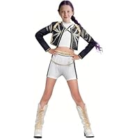New Halloween Demon Costumes Pop Singer Embroidery Coat Top Shorts Costume Dance Stage Outfit Set (Black,5-6 Years)