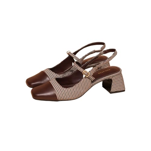 Image of Theater Women Twiggy Mary Jane Block Heel Sandals with Square Toe and Adjustable Buckle Slingback | Cushioned Comfort for Office & Formal Wear