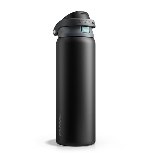 Image of ENCOOL Leakproof Insulated Water Bottle with Straw Dual-Sip Water Bottle Bag-Safe Design for Work, Commute & Gym - Keeps Drinks Cold All Day, 32 oz, Charcoal Gray