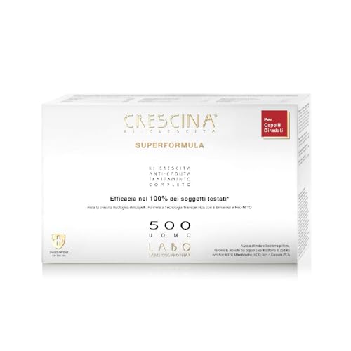 Crescina Transdermic SUPER FORMULA Re-Crecimiento y Anticaída Doble Tratamiento 500 Hombres 20 Ampollas (10+10)