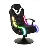 X-Rocker Fury - Silla RGB para juegos con audio estéreo, 2 altavoces y subwoofer, silla de juego iluminada con luces LED, 30 ajustes de movimiento neo, vibración, reposabrazos acolchados de piel