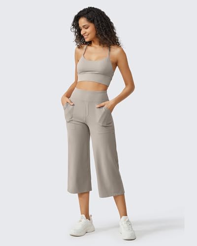 Image of G4Free Capri Pants for Women Wide Leg Yoga Dress Cropped Pants Capri Leggings with Pockets for Casual Summer