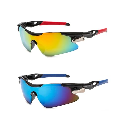 2 Pezzi Occhiali da Ciclismo Veloci, Occhiali da Sole, Uomo Donna, Sportivi, Anti-UV Antivento Occhiali da Ciclismo Adatto per Ciclismo Moto Corsa Sci Alpinismo Pesca