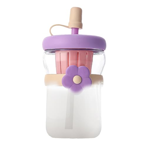 Diyeiga 再利用可能 ガラスボトル - 500ml クリアグラスコップ水筒 - シリコンストロー付き 漏れ防止 コーヒーマグフラスク - お茶 コーヒー 牛乳 ジュース 飲料 冷熱対応 旅行 キャンプ ジム オフィス 学校向け