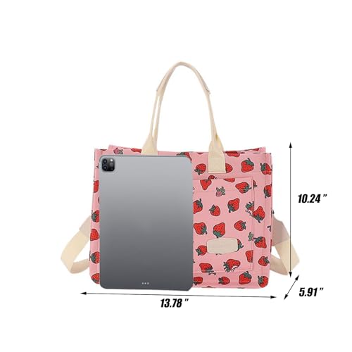 Image of Cherry Tote Bag for Women Canvas Patched Purse Cute Shoulder Bag Multi-Pocket Satchel Handbag for work travel