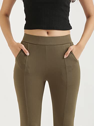 Image of SAADAA Women's Regular Fit High Rise 4-Way Stretchable Pants Yoga, Formal, and Regular Skinny High Waist Leggings 2 Deep Pockets Elastic Waistband Durable Interlock Stitching