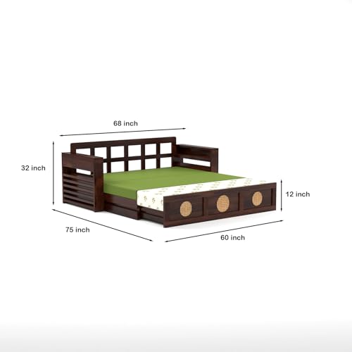 Image of Mamta Furniture Sofa Cum Bed (Walnut Finish, 3 Seater - CaneCircle)