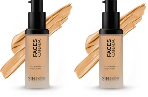 Image of FACESCANADA Flawless Matte Foundation - Honey Beige,30 Ml|3-In-1 Foundation+Moisturizer Cream For All Skin Types+Concealer|12 Hr Hydration + Spf 18|Hd Matte Coverage|Lightweight|Anti Ageing,Pack Of 2